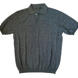 Ermenegildo Zegna Men’s Knit Polo Size Large Made in Italy Striped Black Gray